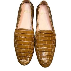 J. CREW Cecile Smoking Slipper Shoe Flat Loafers Croc-Embossed Leather Size 7